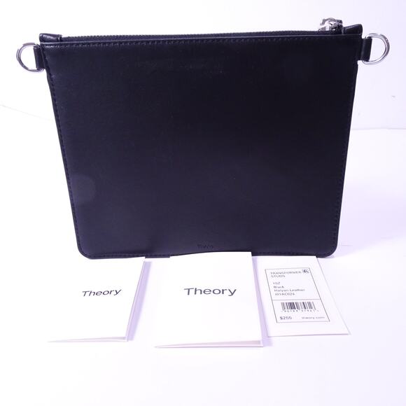 Theory Women's Transformer Studs Leather Pouch Clutch NWT 255 Black Silver - Picture 3 of 7